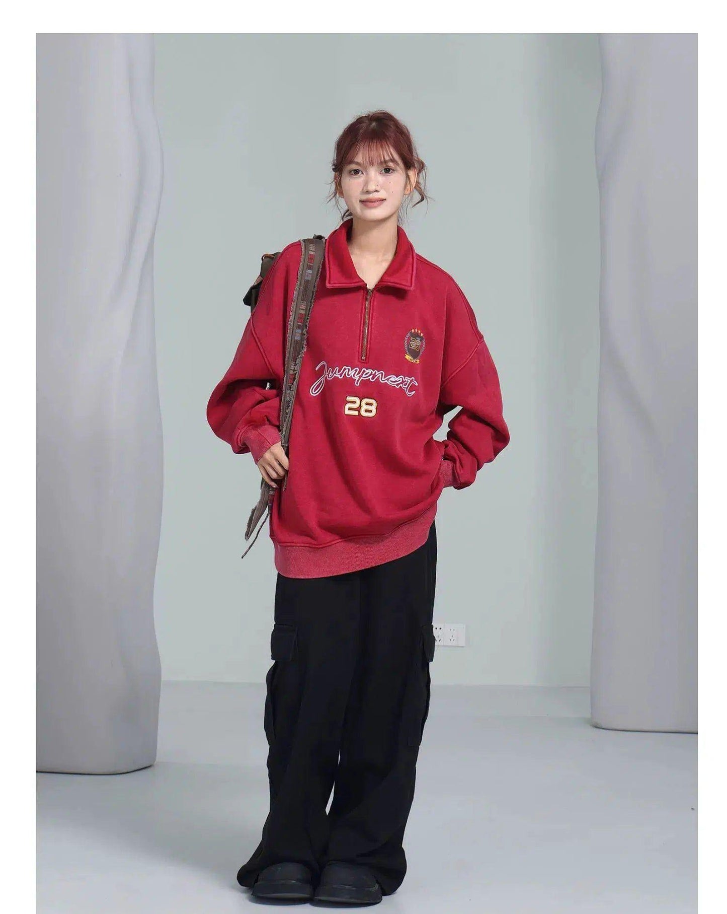 Washed Half-Zip In Loose Fit