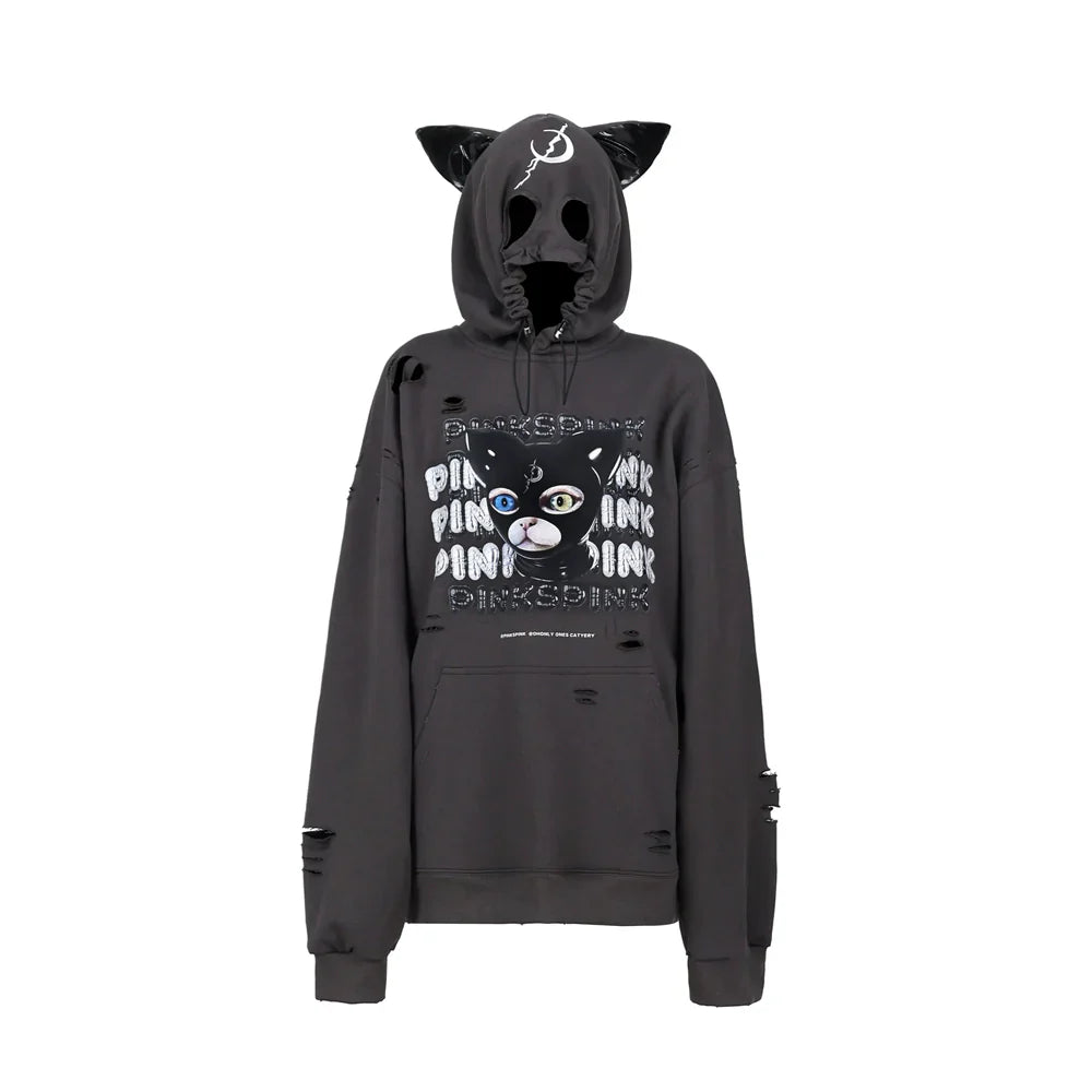 PINKSPINK Punk Cat Masked Hoodie - Dark Grey