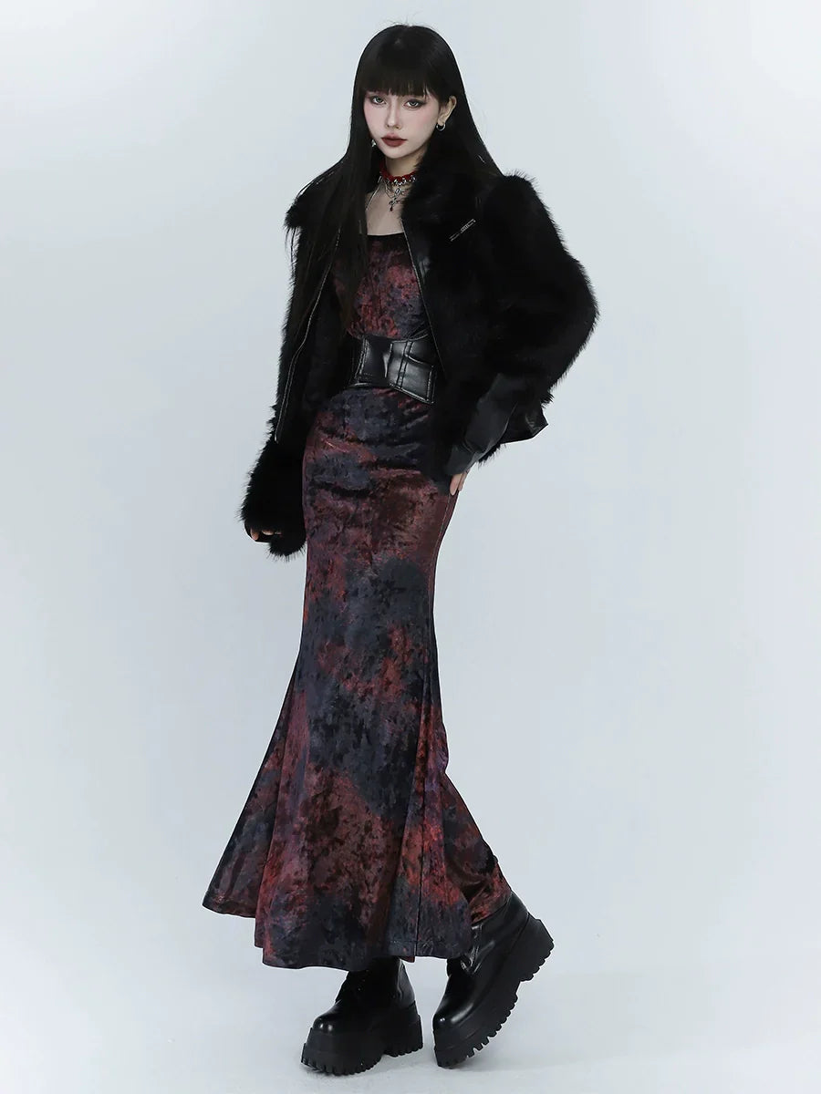 Black And Red Velvet Fishtail Dress