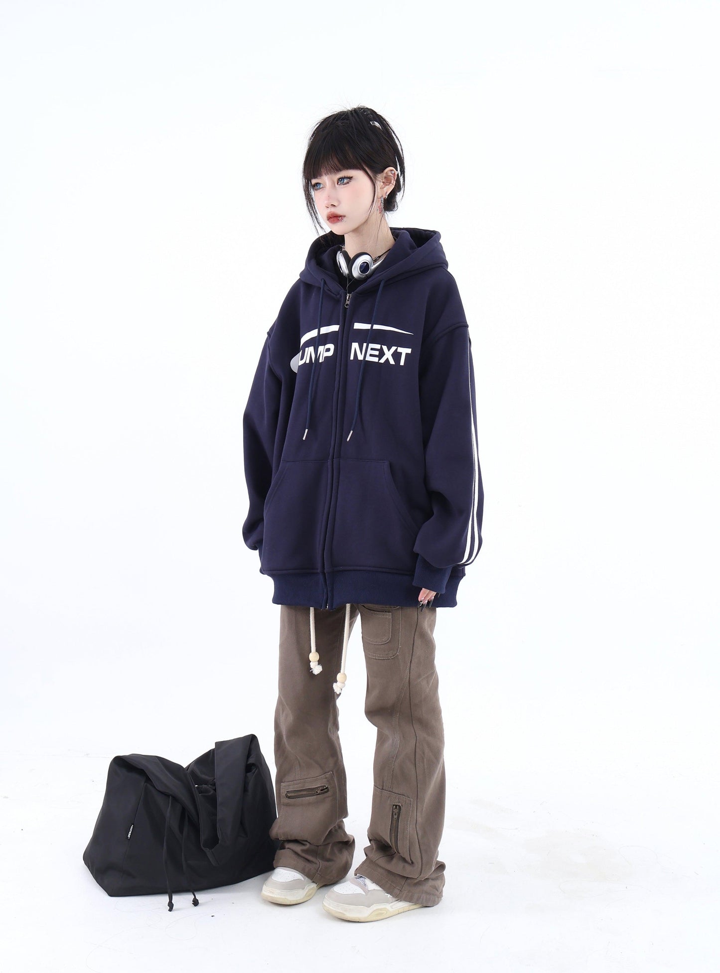 Casual Hoodie With Logo Zipper