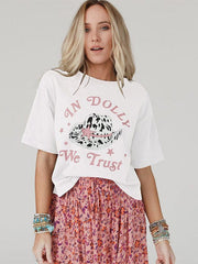 Personalized Letter Print Cotton Spandex T-shirt - Women's Fashionable Loose Top