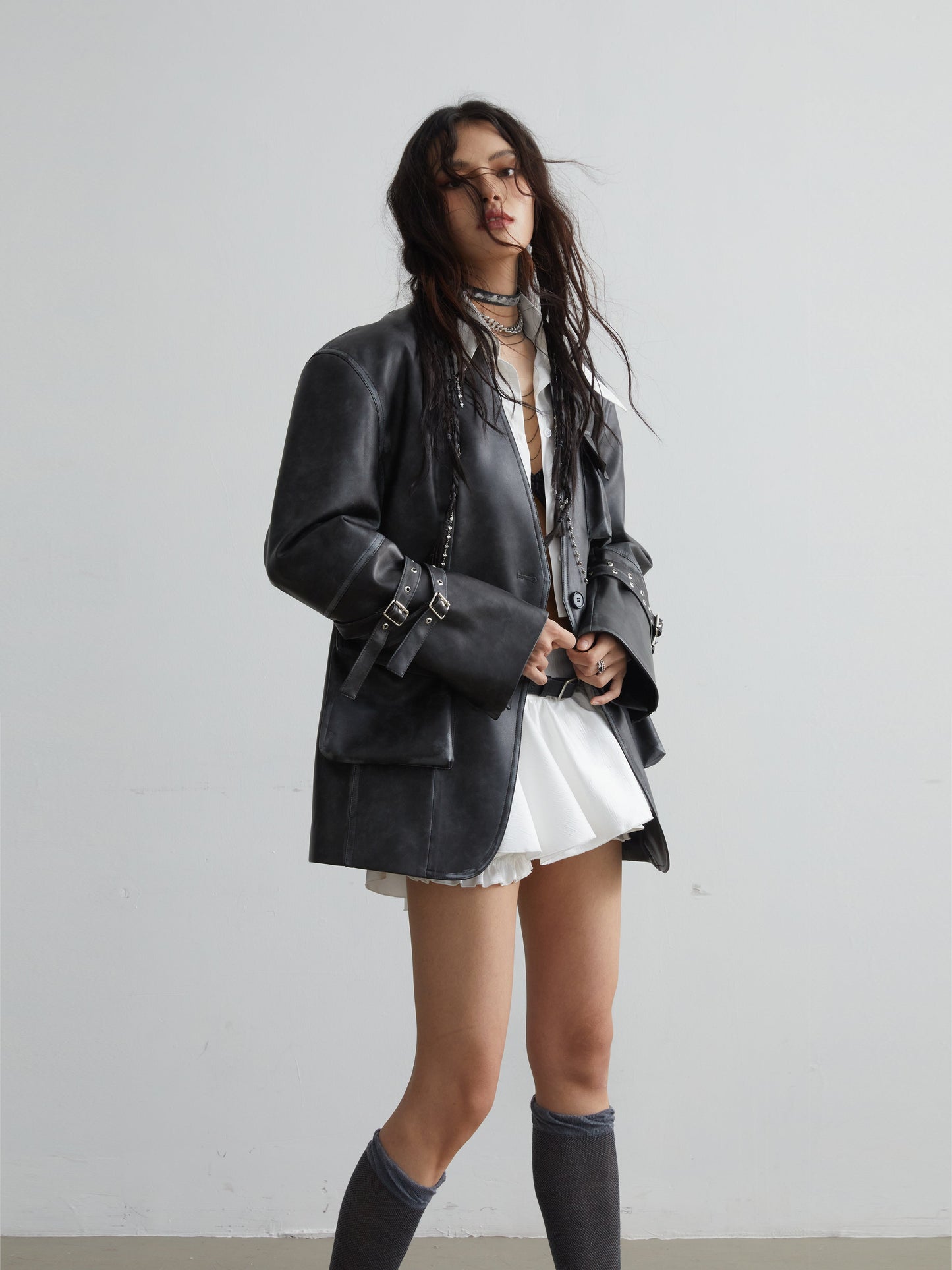 Ruffled Mini Skirt With Belt Embellishment