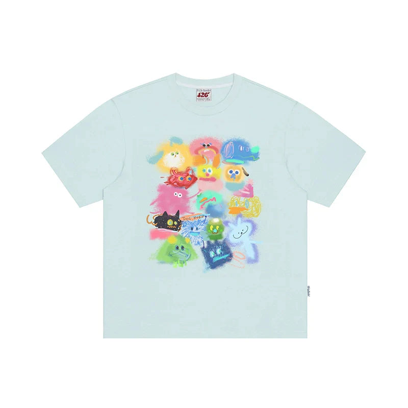 T-Shirt With Gradient Cartoon Print