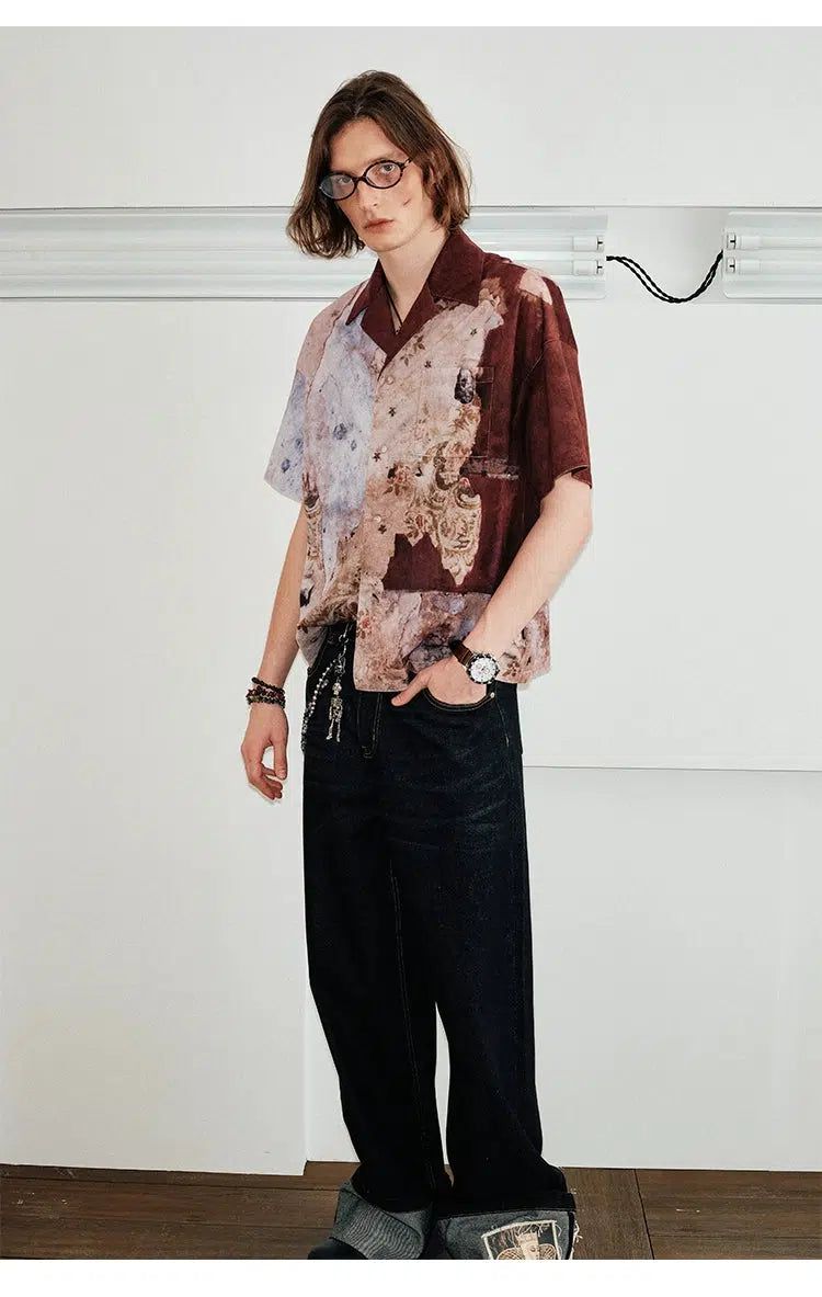 Corduroy Shirt With Floral Wallpaper Print