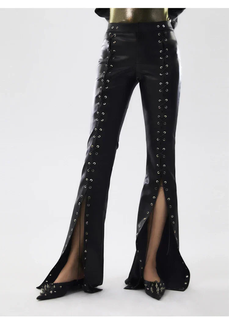 Women's Leather Flare Pants