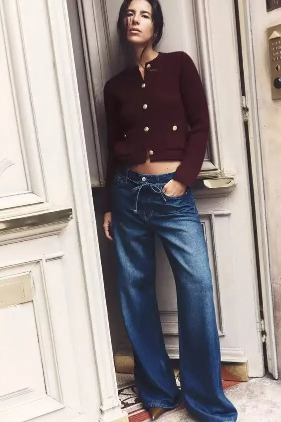 Versatile Gold Buckle Long Sleeve Cardigan