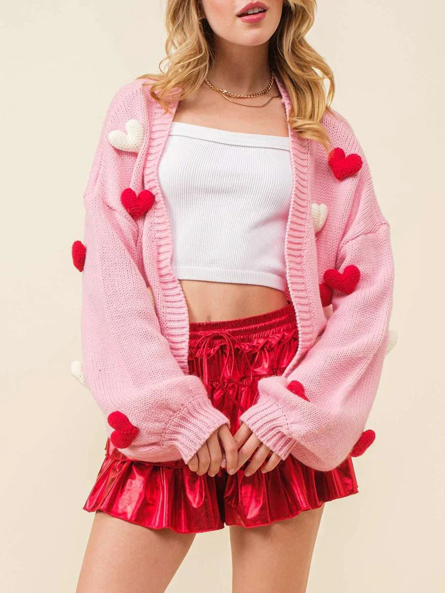 Valentine's Day 3D Heart Embroidery Cardigan