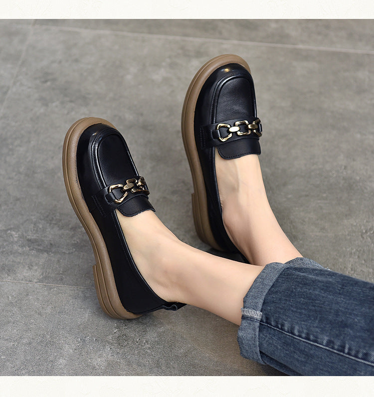 British Style Splicing Round Toe Leather Shoes