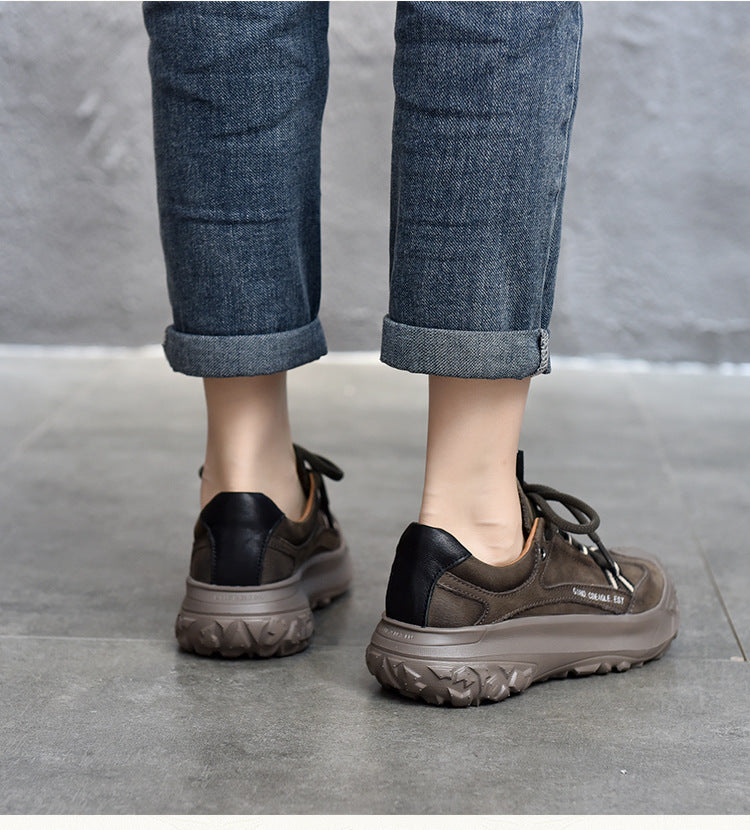 Versatile Leather Lace-Up Thick Bottom Shoes