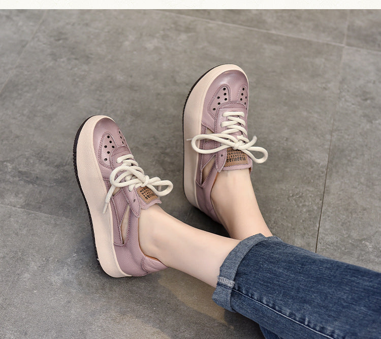 Casual Color Blocking Leather Thick Soled Shoes