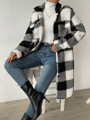 Plaid Pattern Teddy Open Front Styling Coat