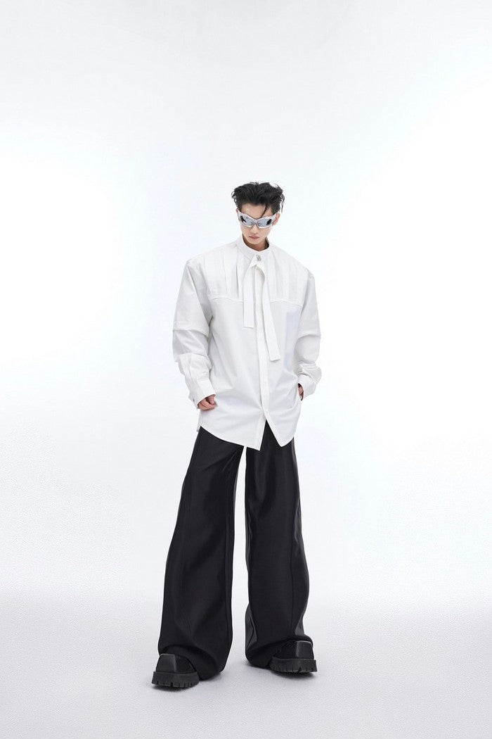 Pleated Long Sleeve Button-Down