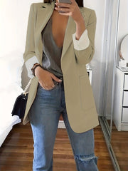 Classic Solid Color Buttonless Placket Lapel Long Sleeve Blazer
