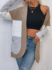 Long Color Contrast Knitted Cardigans