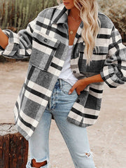 Loose Plaid Flannel Wool Lapel Coat
