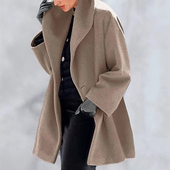 Loose Solid Button Hooded Woolen Coat