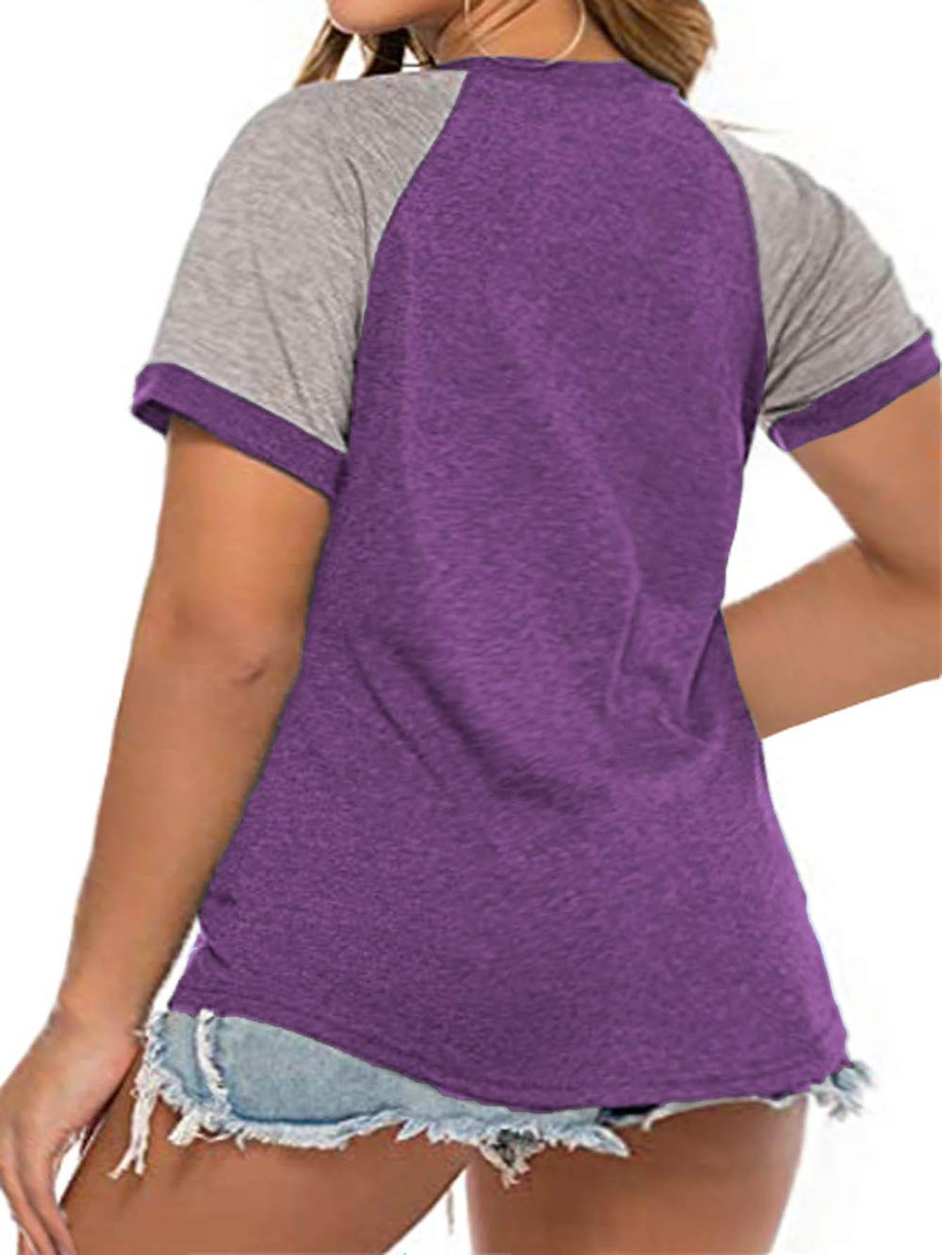 Plus Size Casual T-shirt, Women's Plus Colorblock Short Sleeve Round Neck Slight Stretch T-shirt