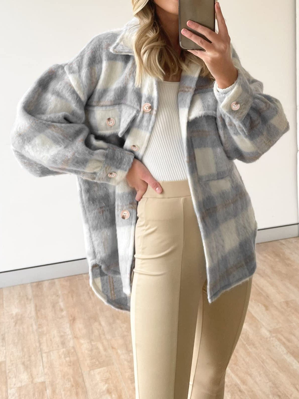 Plaid woolen coat coat thick coat for women