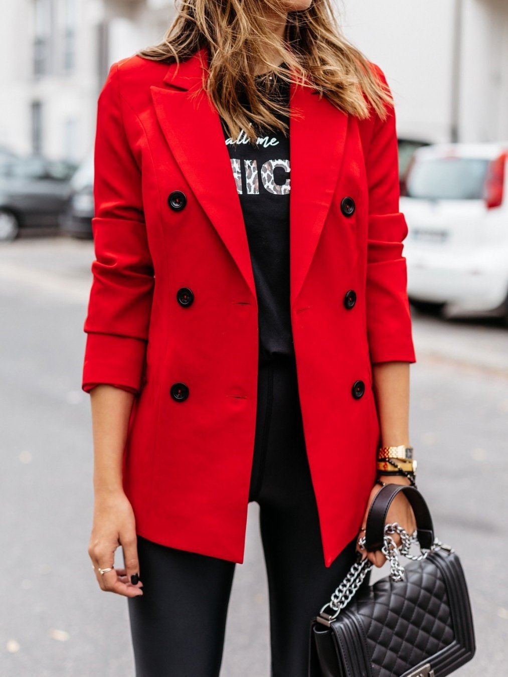 Elegant Double-Breasted Blazer with Long Sleeves