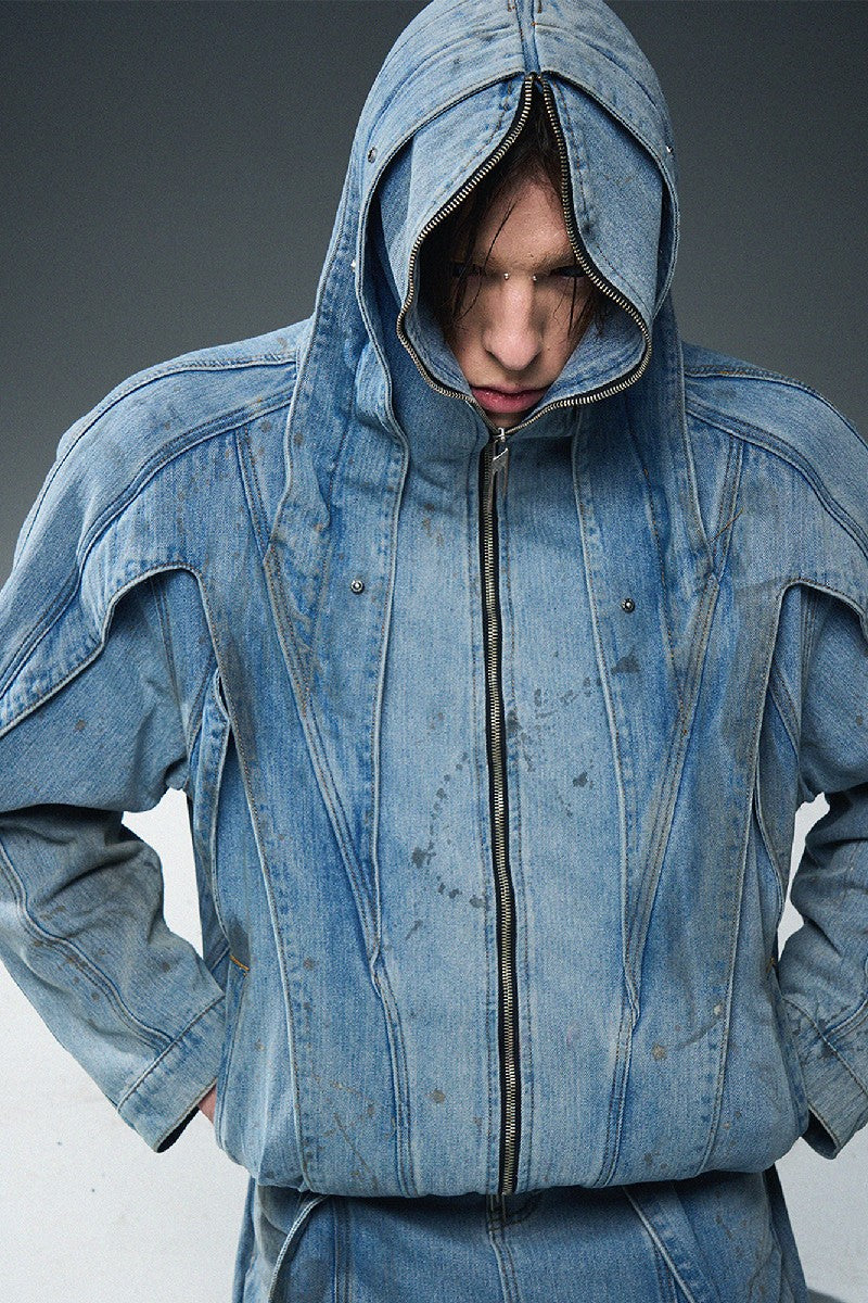 Mud Dye Splash Distressed Zip Jacket