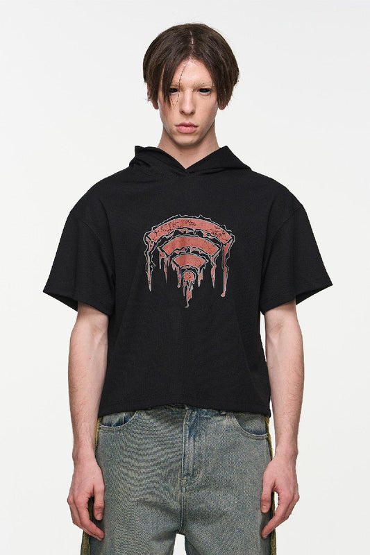 Wifi Print Texture Hoodie Tee