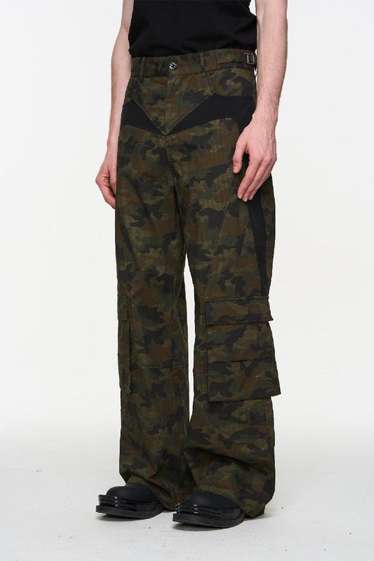 Contrast Camo Texture Cargo Pants B