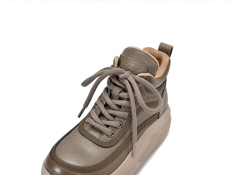 Casual Leather Colorblocked Thick Bottom Boots