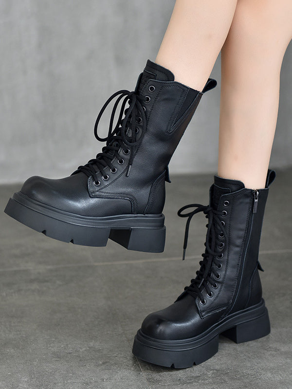 British Style Zipper Thick Bottom Long Boots