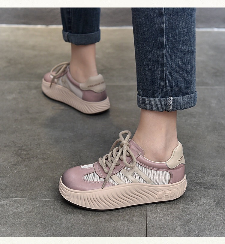 Simple Splicing Lace-up Leather Thick-soled Shoes