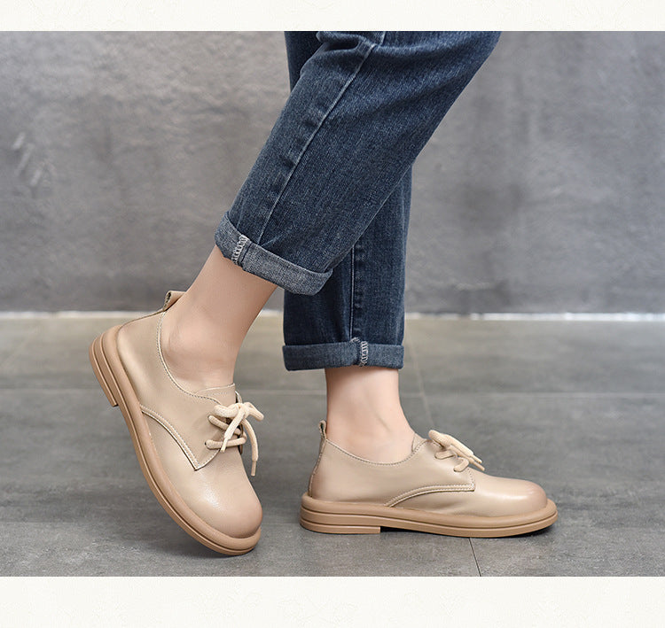 Simple Solid Color Mid Heel Leather Shoes