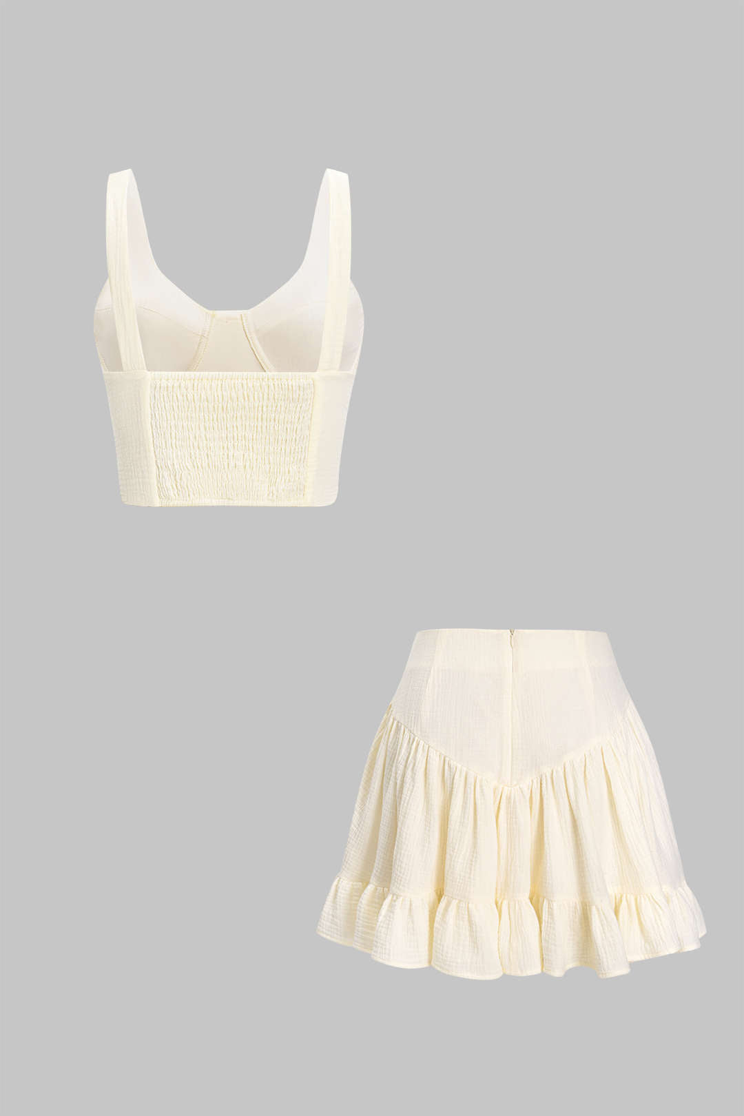 Button Bustier Shirred Tank Top And Ruched Skirt Set