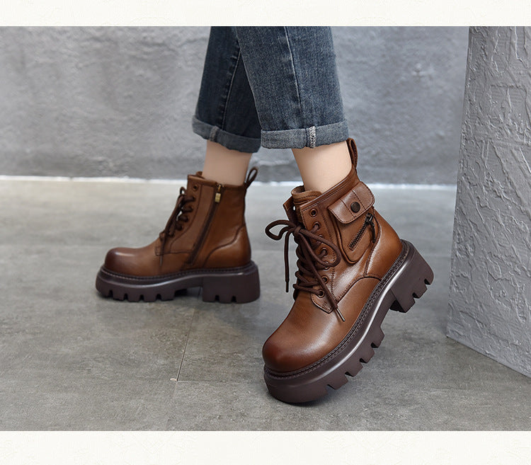 Classic Leather Zipper Thick Bottom Martin Boots