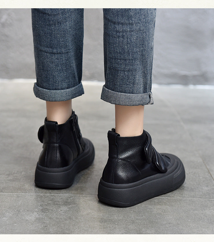 Vintage Leather Velcro Side Zipper Boots