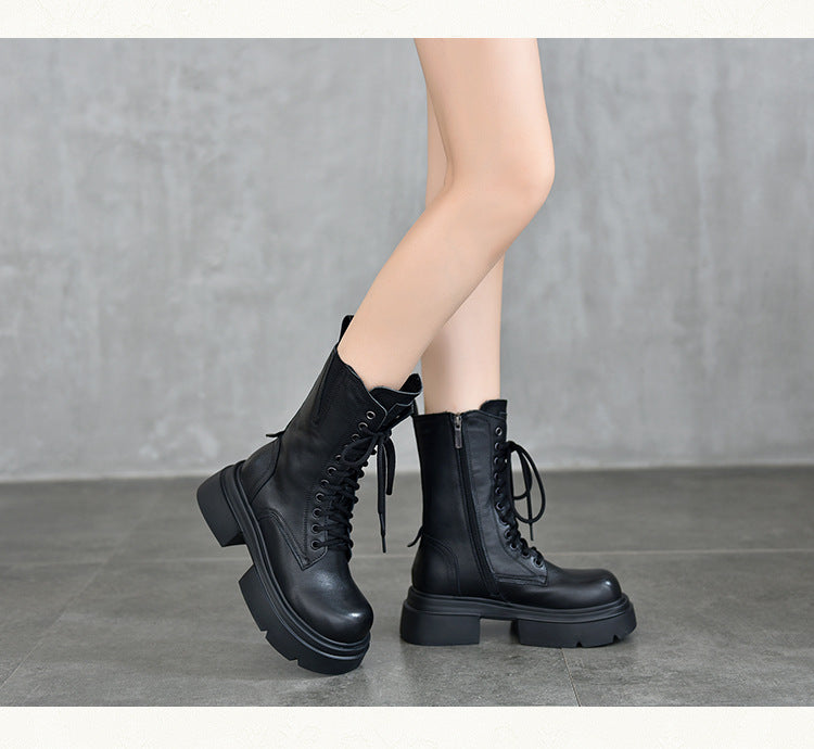 British Style Zipper Thick Bottom Long Boots