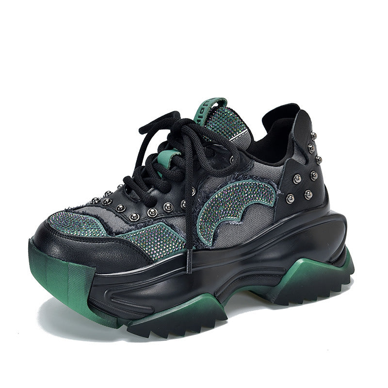 Niche Design Colorblock Leather Thick Bottom Shoes