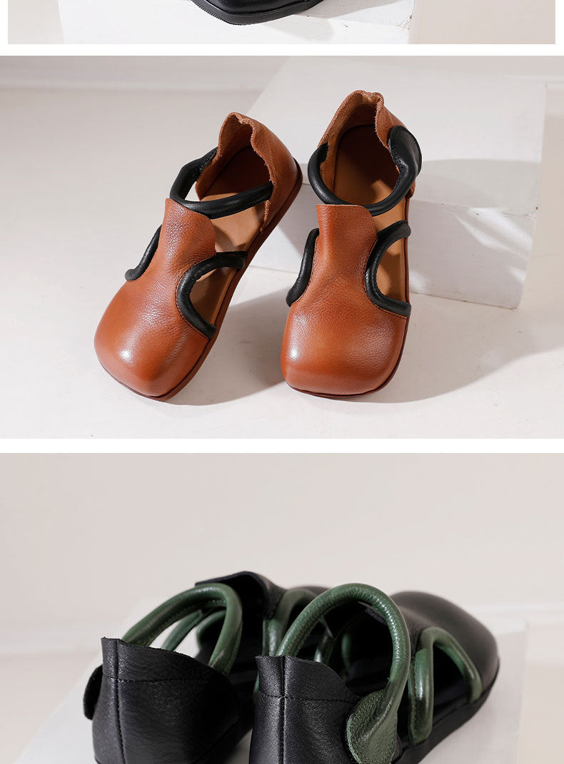 Vintage Niche Leather Flat Sandals