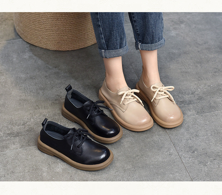 Simple Solid Color Mid Heel Leather Shoes