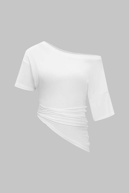 Asymmetrical Short Sleeve Ruched T-Shirt