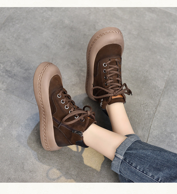 Casual Leather Thick Bottom Side Zipper Short Boots