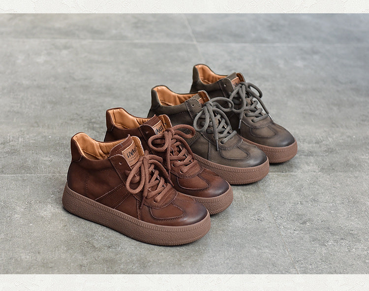 Classic Leather Lace-Up High Top Mid-heel Boots