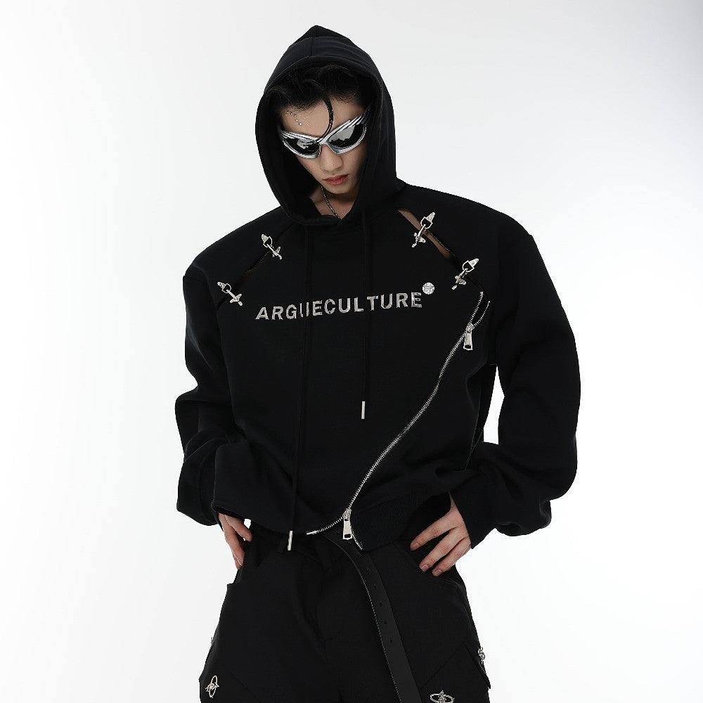 Zipper Logo Sweater With Irregular Design