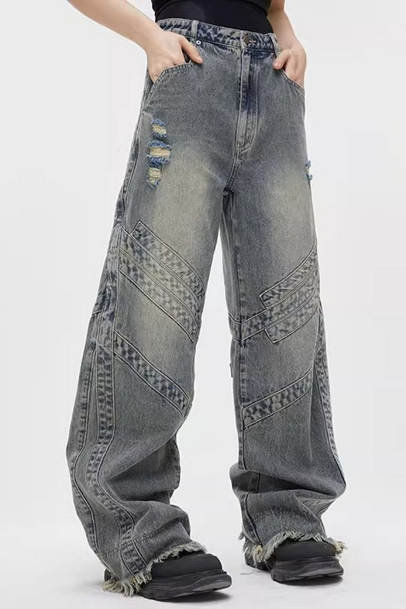 Relaxed Distressed Straight Loose Jeans