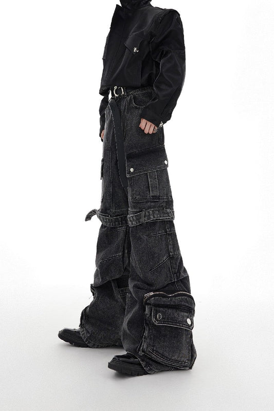 Oversized Multipocket Washed Denim Jacket