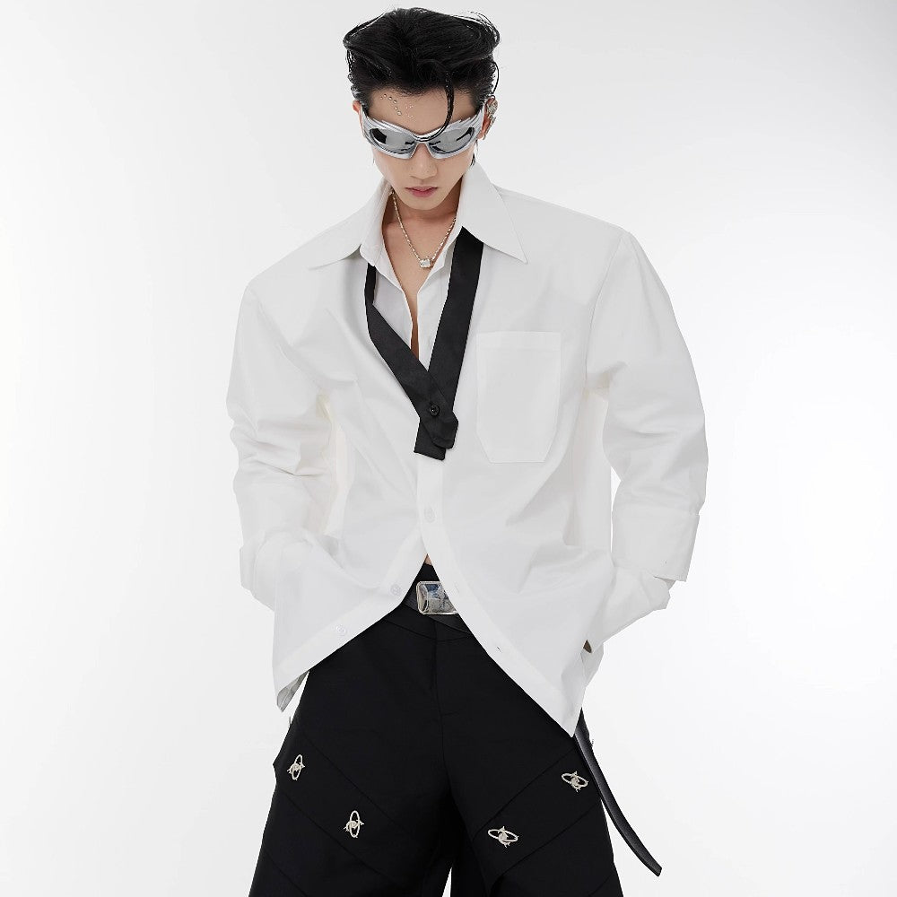 Shoulder Pad Tie-Neck Shirt