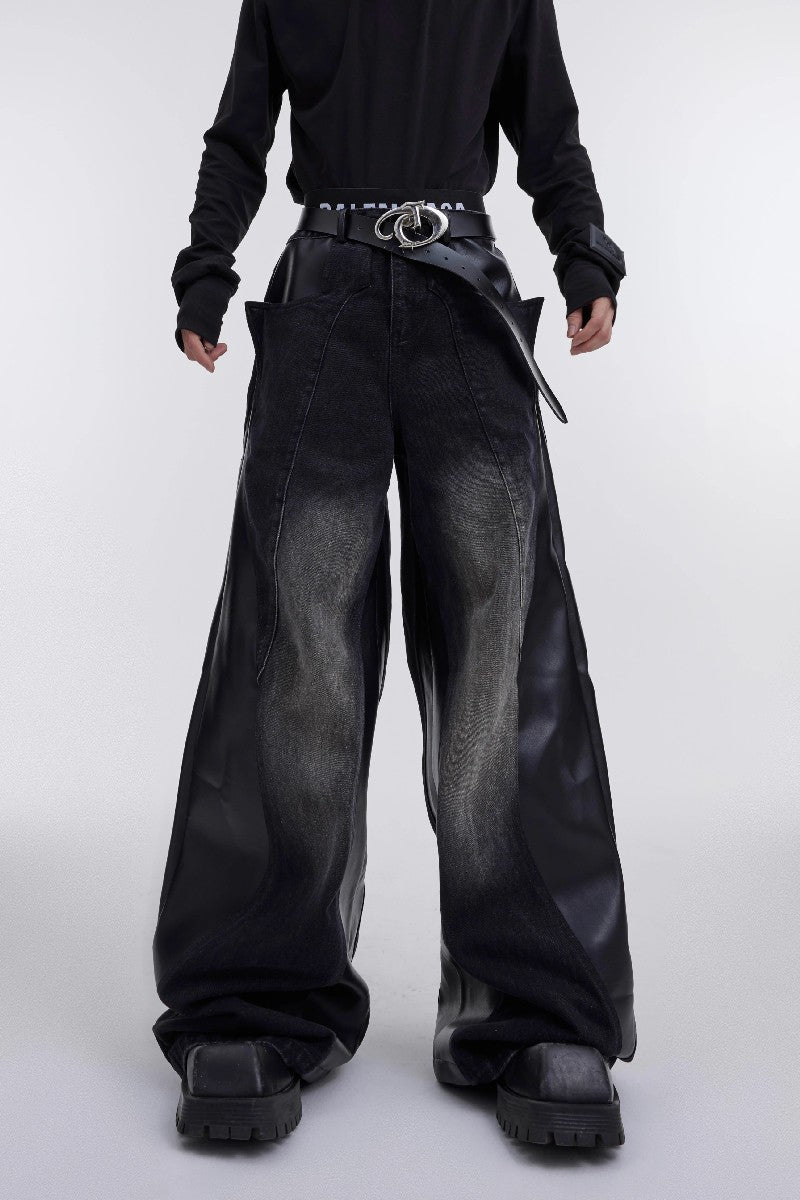 Stitched Vegan Leather Denim