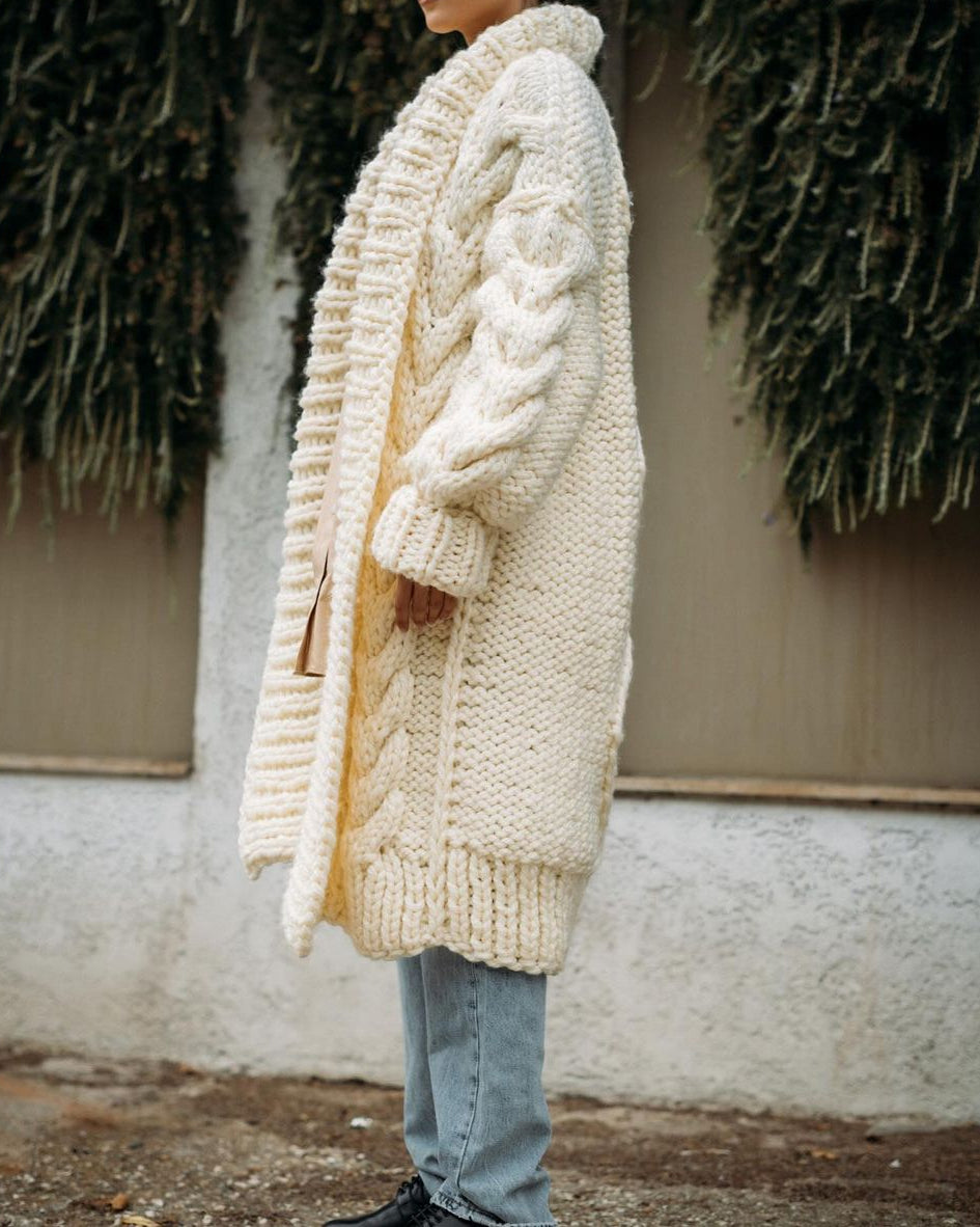 braided solid color sweater coat