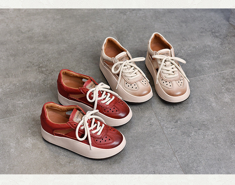 Casual Color Blocking Leather Thick Soled Shoes