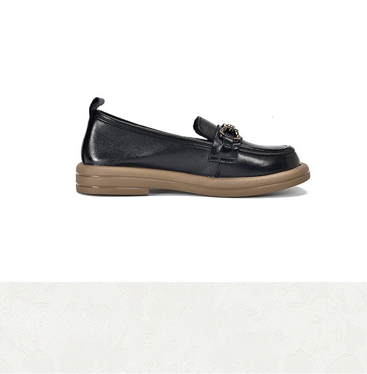 British Style Splicing Round Toe Leather Shoes