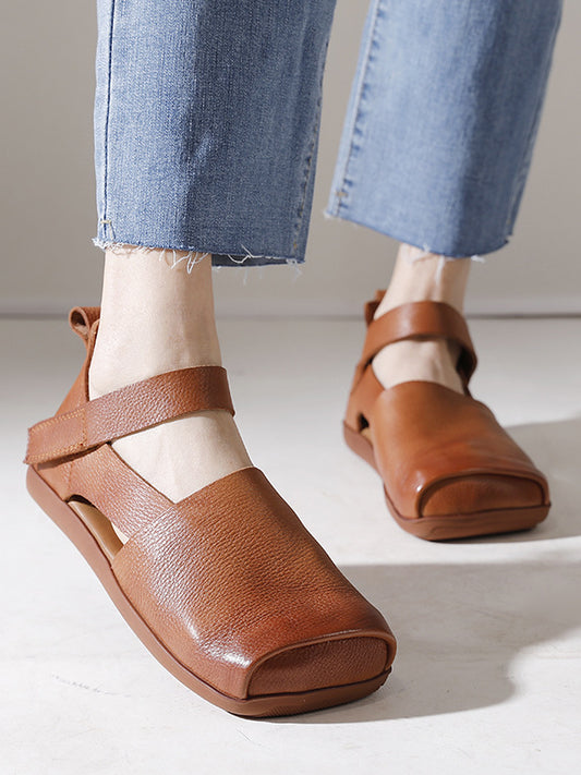 Versatile Leather Square Toe Flat Shoes