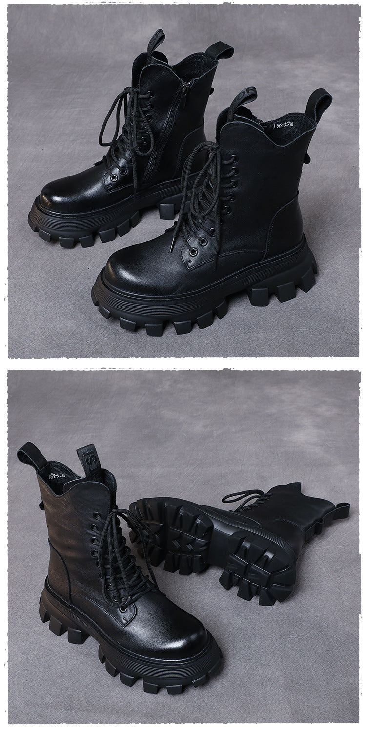 Casual Splicing Leather Thick-Soled Martin Boots